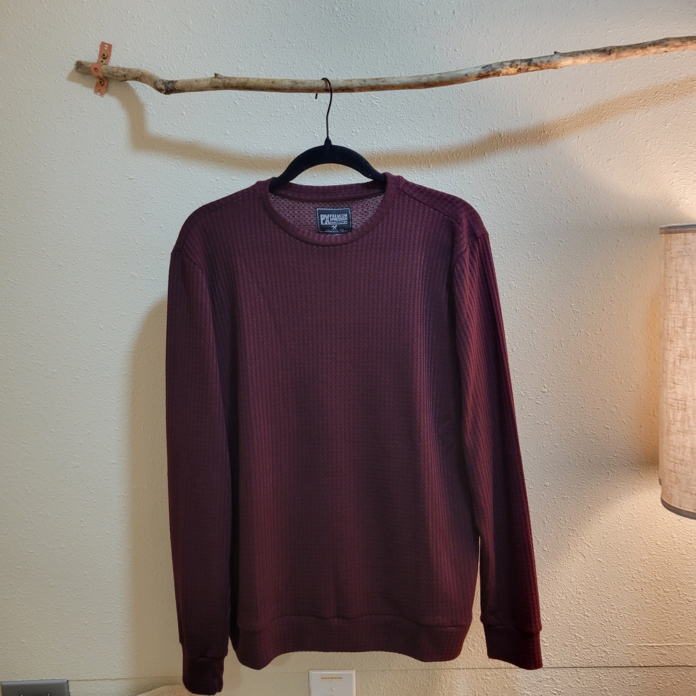 PX Men's Waffle-Knit Crewneck Sweater - Burgundy